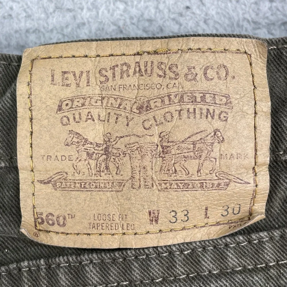 Vintage Levi's 560 Jeans 29x28* Army Green Loose Baggy‎ Taper Retro 90s Made USA